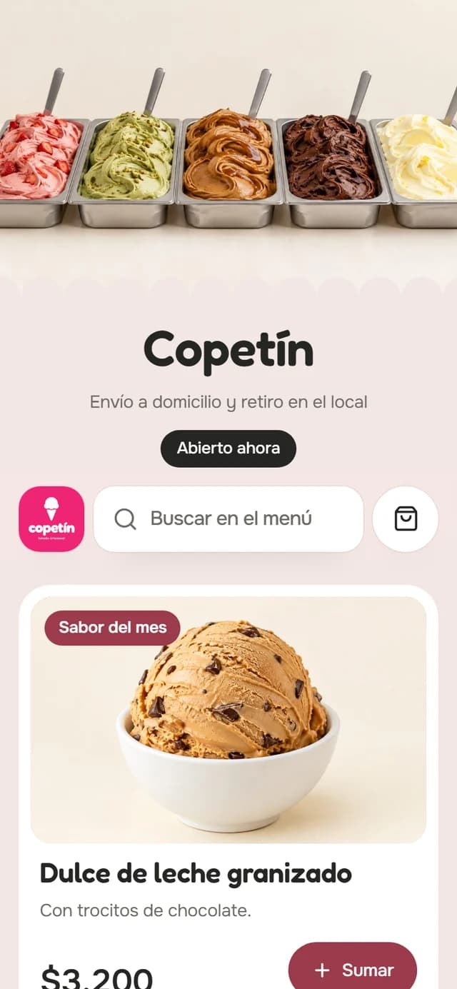 Una heladería con el tema Bocha: todo redondo, con el fondo en el tono pastel de su color